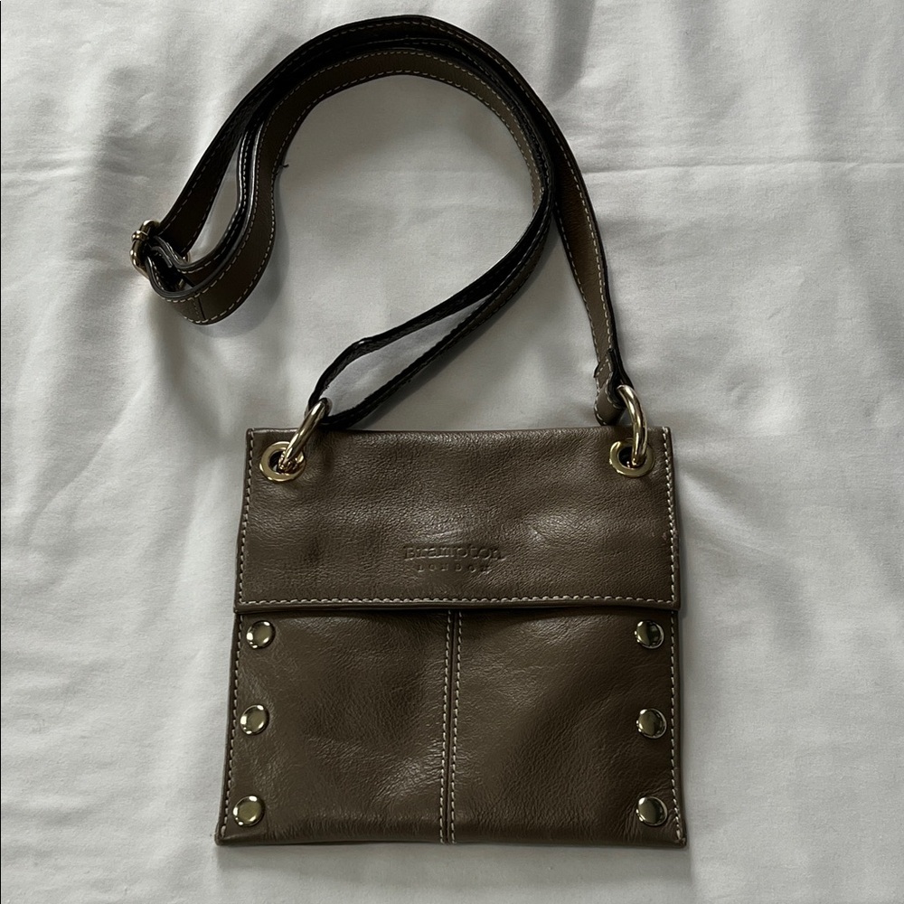 Brampton London Taupe Leather Crossbody Bag